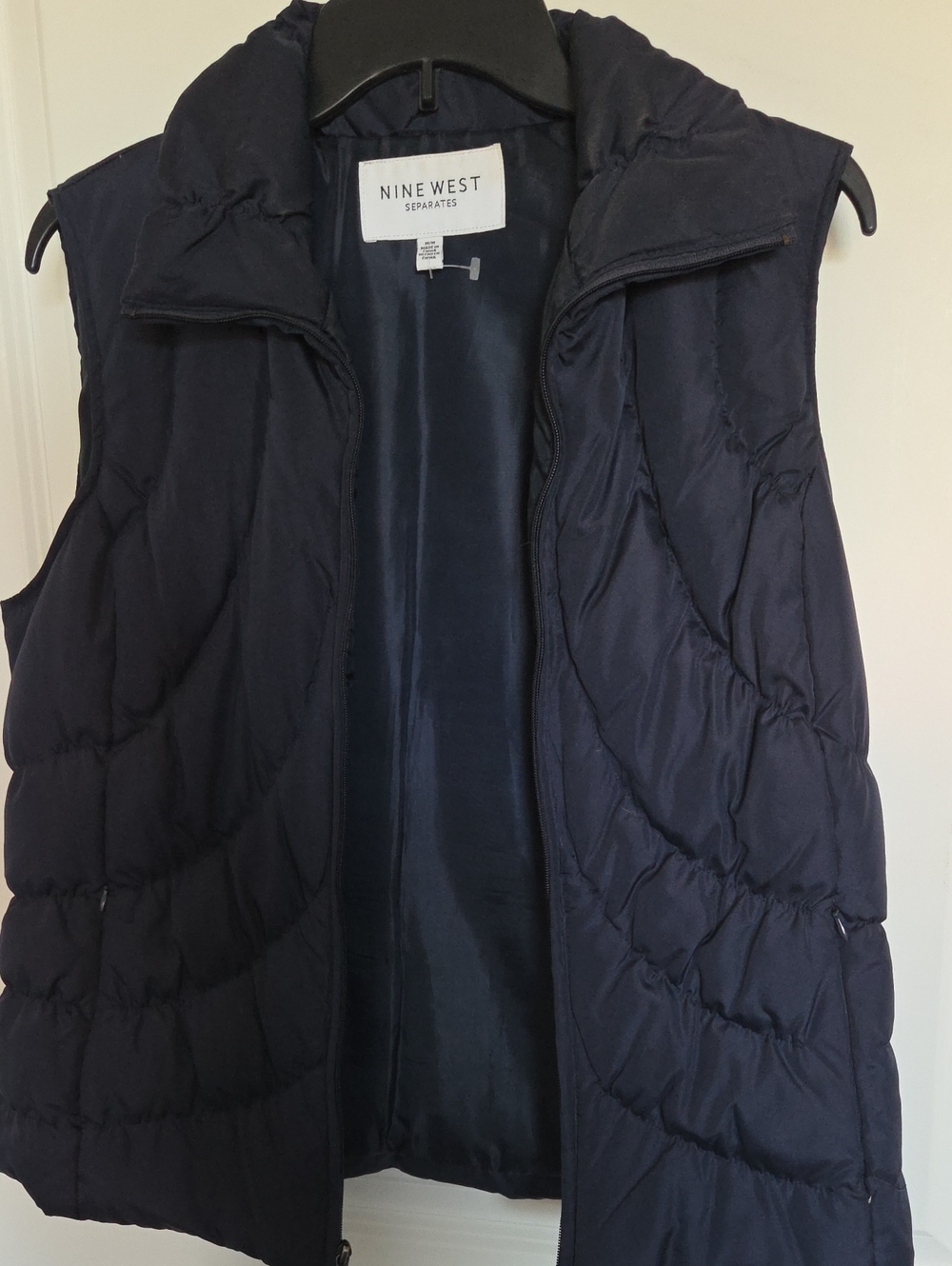 Nine West Navy Quilted Sleeveless Puffer Vest